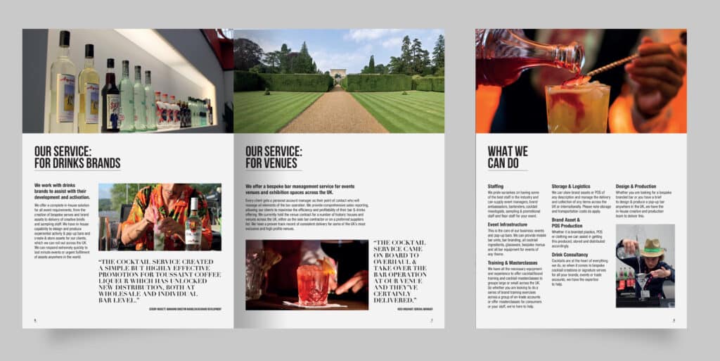 Brochure design for an innovative cocktail drinks service operating in ...