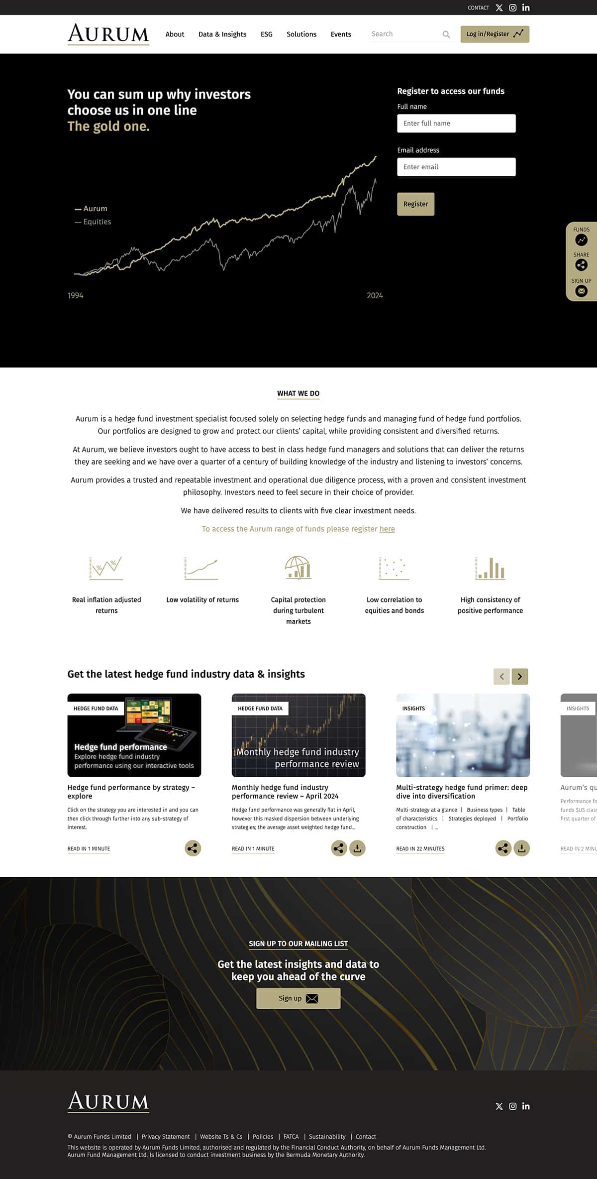 Hedge fund investment specialist website design example